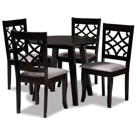 Baxton Studio Mya Grey Upholstered and Dark Brown Finished Wood 5-Piece Dining Set 172-9728-10896